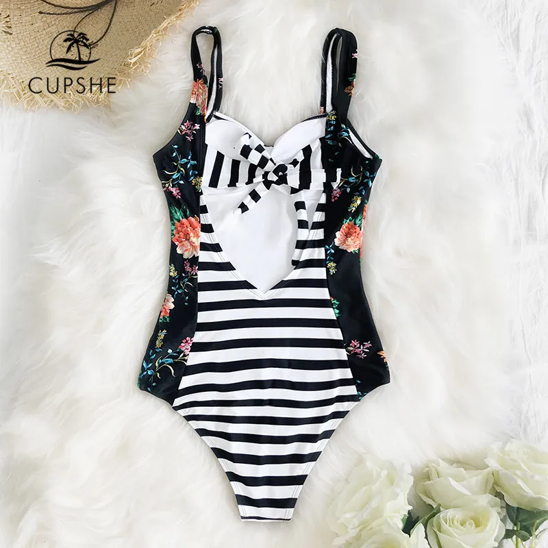 CUPSHE/цельный купальник в полоску с цветочным принтом и рюшами 2019 Женский