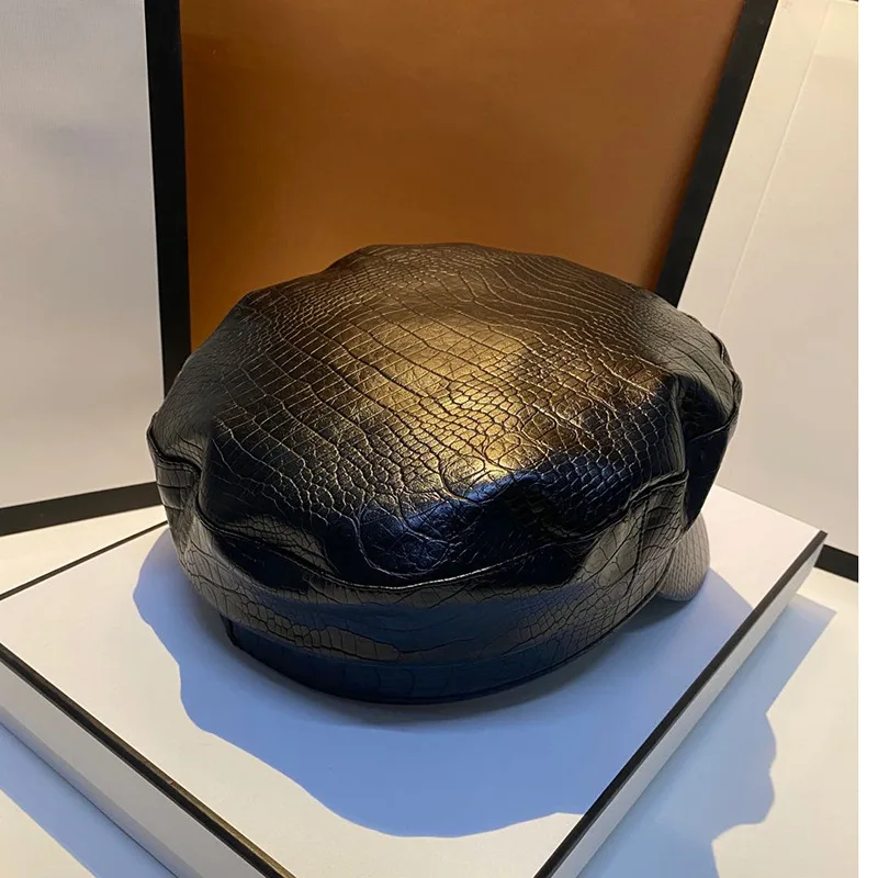 Осенне зимний натуральный Британский Ретро Черный берет из искусственной кожи