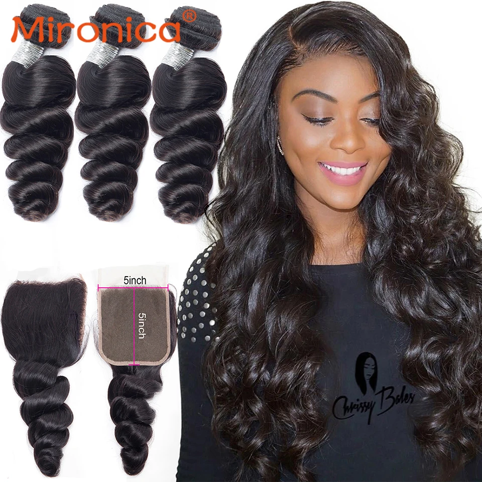 

Loose Wave Bundles With Closure Human Hair 3/4 Bundles With 5x5 HD Lace Closure Brazilian Hair Weave Bundles Remy Hair Extension