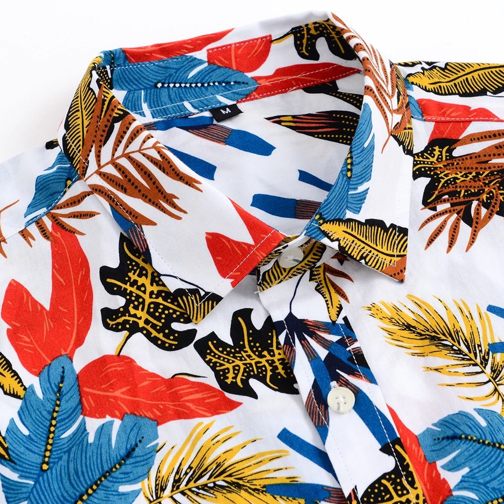 100% Cotton Mens Hawaiian Shirt Summer Printed Short Sleeve Hawaii Flower Beach Floral Us Size