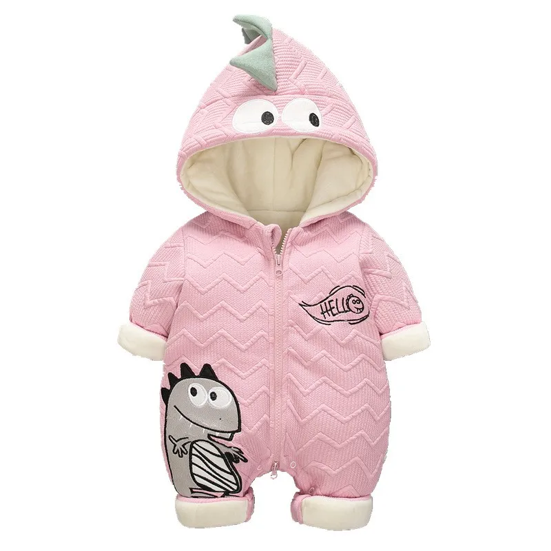 pink CROAL CHERIE/теплый комбинезон для маленьких мальчиков и девочек; хлопковый детский зимний комбинезон с милым динозавром; зимняя одежда для новорожденных - Цвет: pink