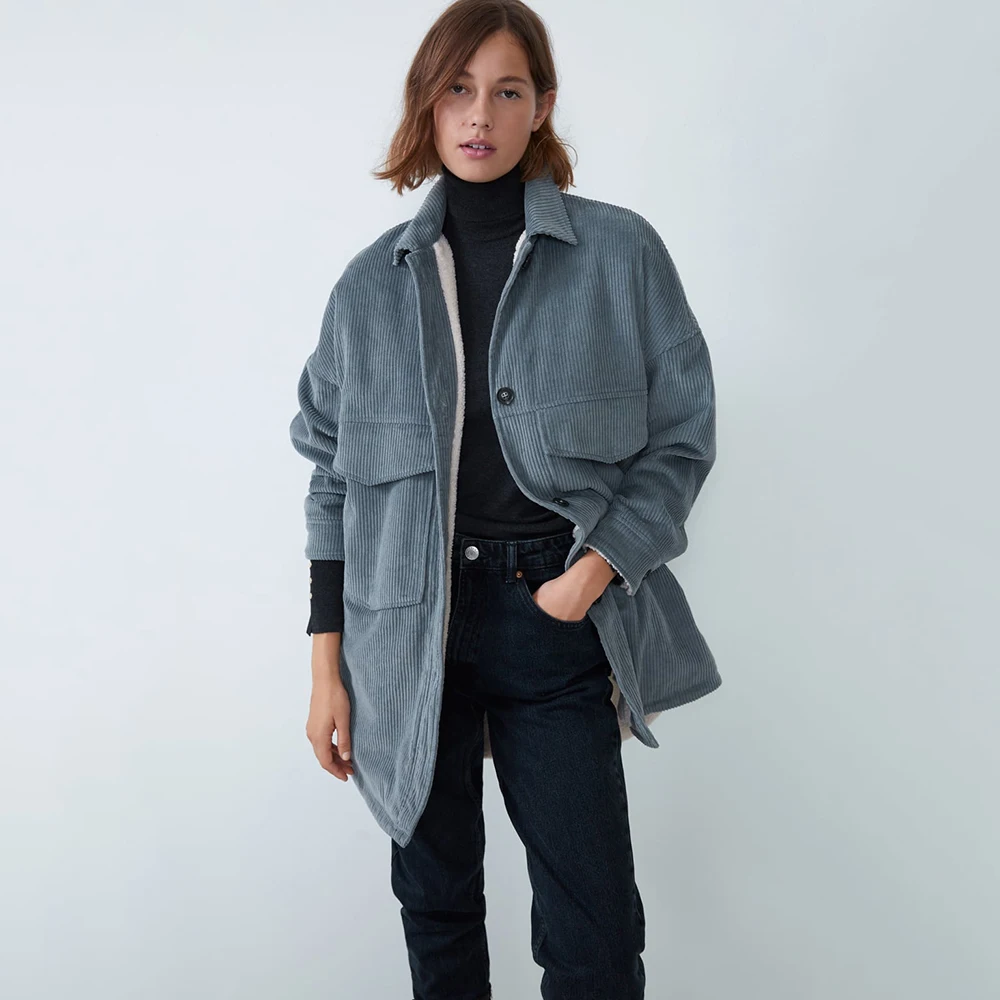 Женское вельветовое пальто ZA осенне зимнее очаровательное с длинными рукавами