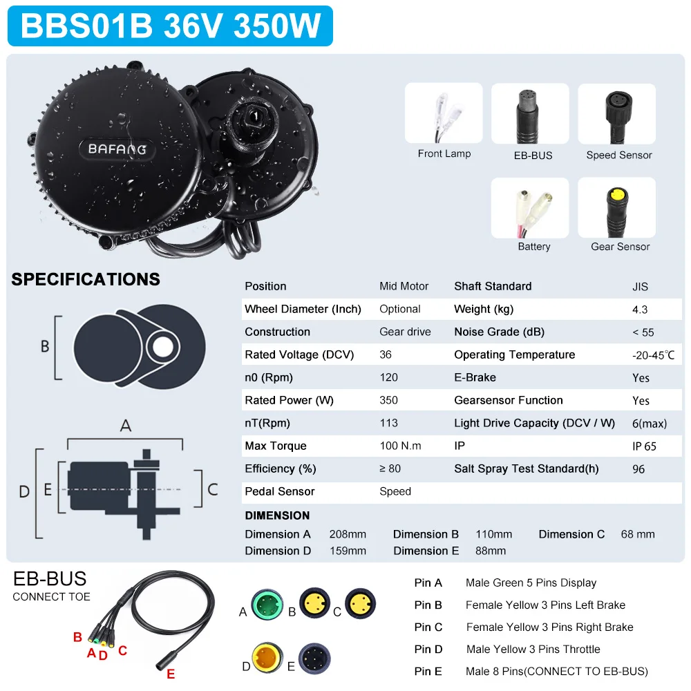Комплект для электрического велосипеда Bafang BBS01B 36 В 350 Вт центральный двигатель |