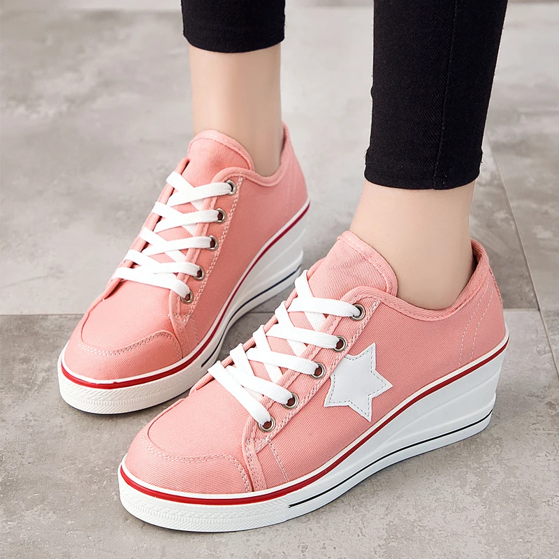 Прямая поставка коллекция 2019 года женские кроссовки на танкетке парусиновая