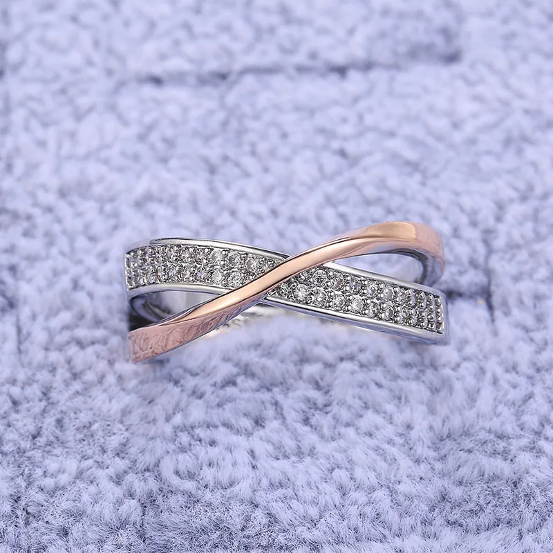 

Newest X-Shaped Alloy with Zircon Ring Gold Sliver Color Personality Design for Women Girls Trendy Simple Cross Wedding Jewelry