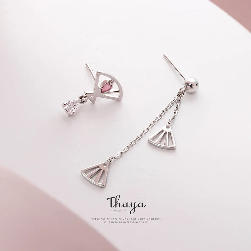 Thaya, розовые асимметричные серьги для девушек, 925 серебро, модные серьги-гвоздики для девочек, специальное ювелирное изделие