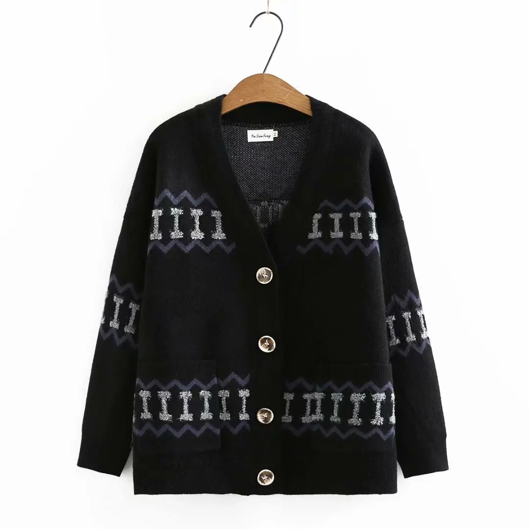 

Женский осенне-зимний жаккардовый кардиган оверсайз с V-образным вырезом