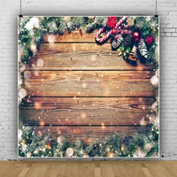 laeacco old wooden boards merry christmas photographic background bells pine branches light bokeh child photocall photo backdrop