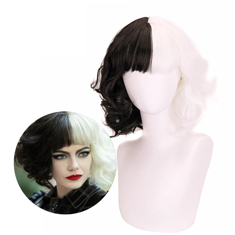 

Косплей парик Cruella De Vil/аниме/половина черного и белого цвета