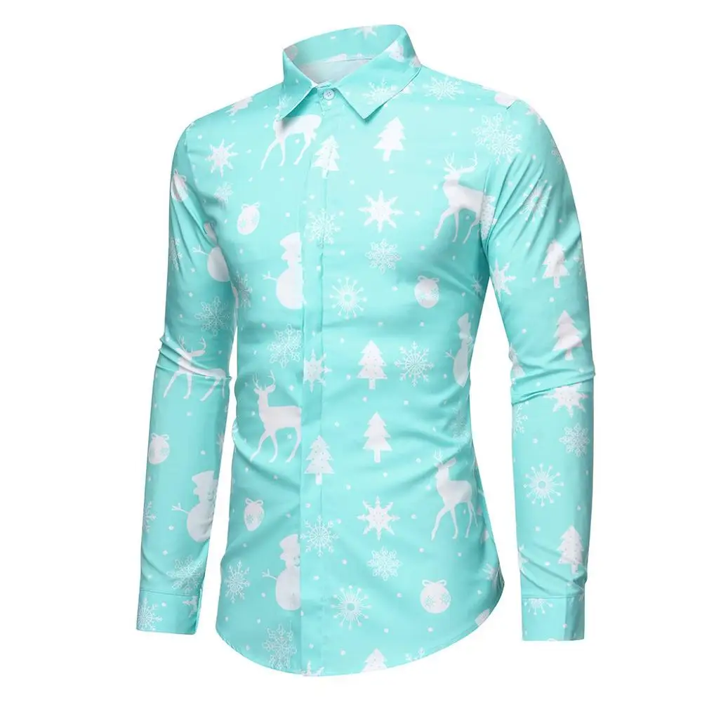 light blue Feitong Мужская Рождественская футболка, Повседневная рубашка со снежинками и оленями, топ, блузки, черный, красный цвет, уличная одежда, Camisas Hombre - Цвет: light blue