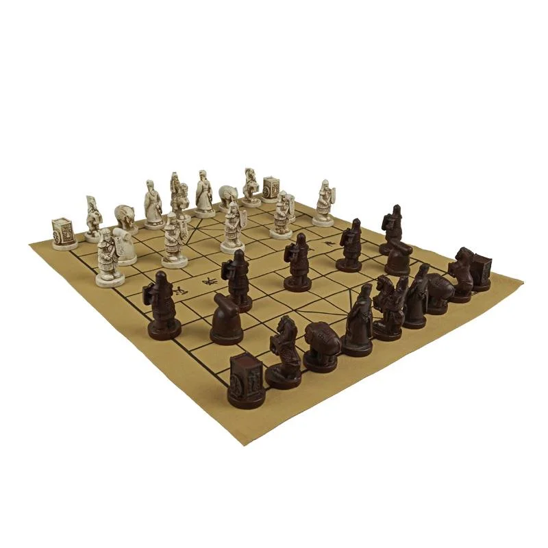 

Traditional Chinese Chess Game Set Resin Chess Pieces Suede Leather Chessboard High-quality Chess Board Game Retro Entertainment
