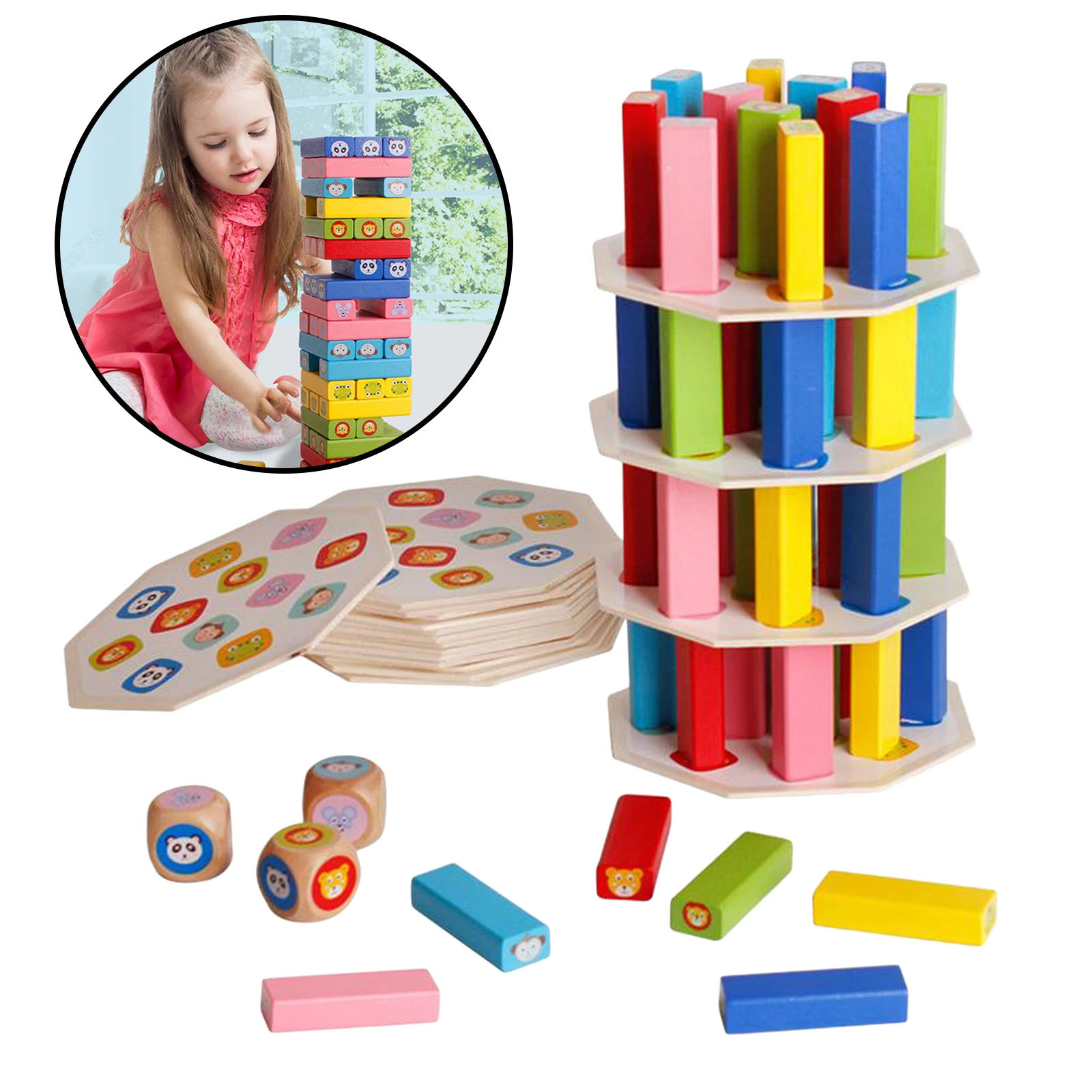 Wooden Colored Building Stacking educational Blocks balancing fun Montessori Toy | Игрушки и хобби