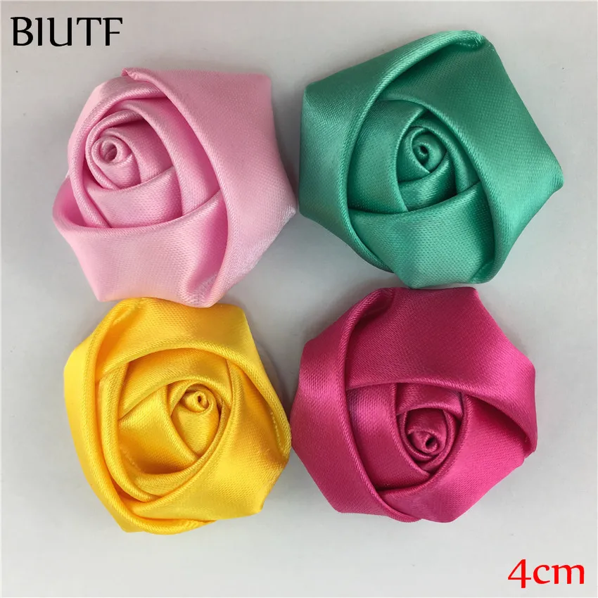 10 шт./лот 4 см свернутый сатиновый бутон розы с заколкой для волос детский