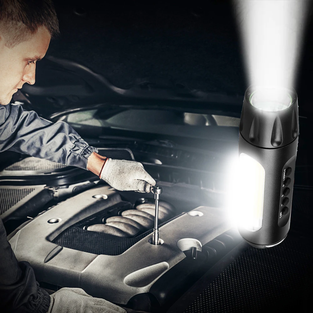 KINGSHAN Flashlight Work Light Rechargeable USB 3 Modes COB LED Car Maintenance Torch Speaker Rear With | Лампы и освещение