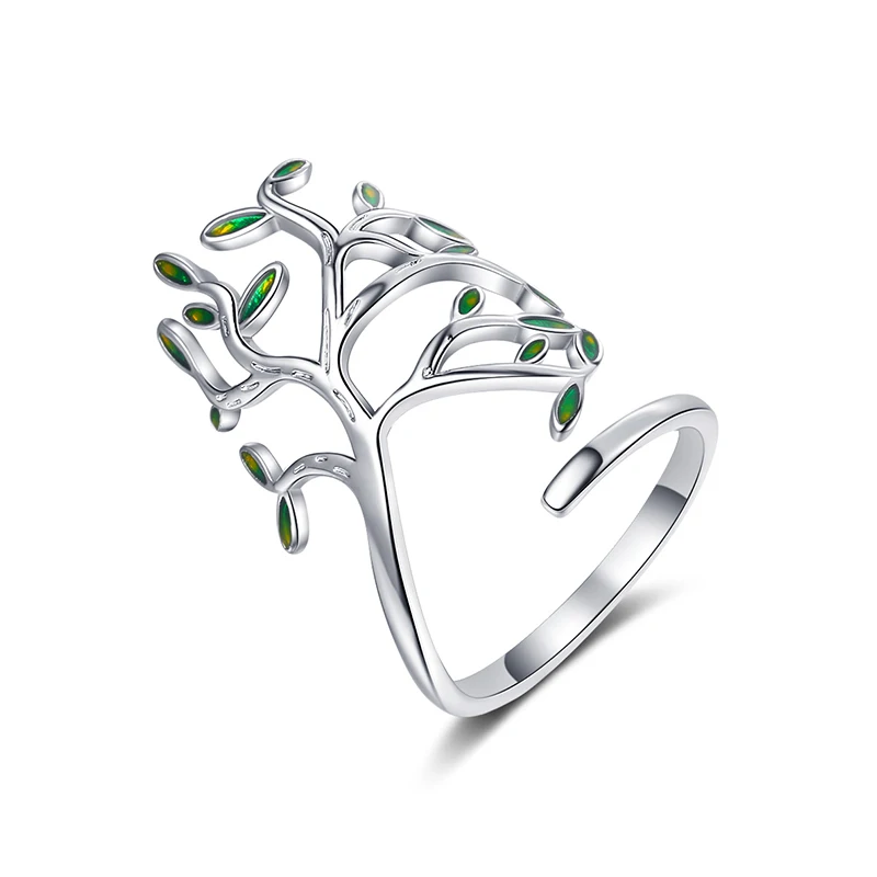 

Green Tree Plant Design Pull Finger Rings For Women Poetic Elegant Opening Ring Band Cute Charming Ring Accessory For Lady Girls