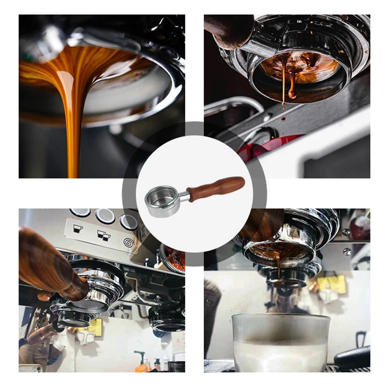 Piezas originales para m&aacute;quina de caf&eacute; ESPRESSO, mango de acero inoxidable, doble ASA, sin fondo, prensa de caf&eacute; de madera s&oacute;lida-3