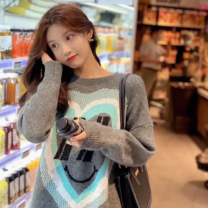 

New 2021 Autumn Winter Knitting Sweater Women Casual Loose Korean Style Thick Tops Fashion Elegant Lady Pullovers Sweaters