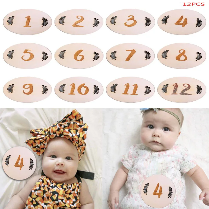 

12 Pcs/set Nordic Style Baby Birth Month Number Birthday Commemorative Milestone Card Newborn Full Moon Photography Props