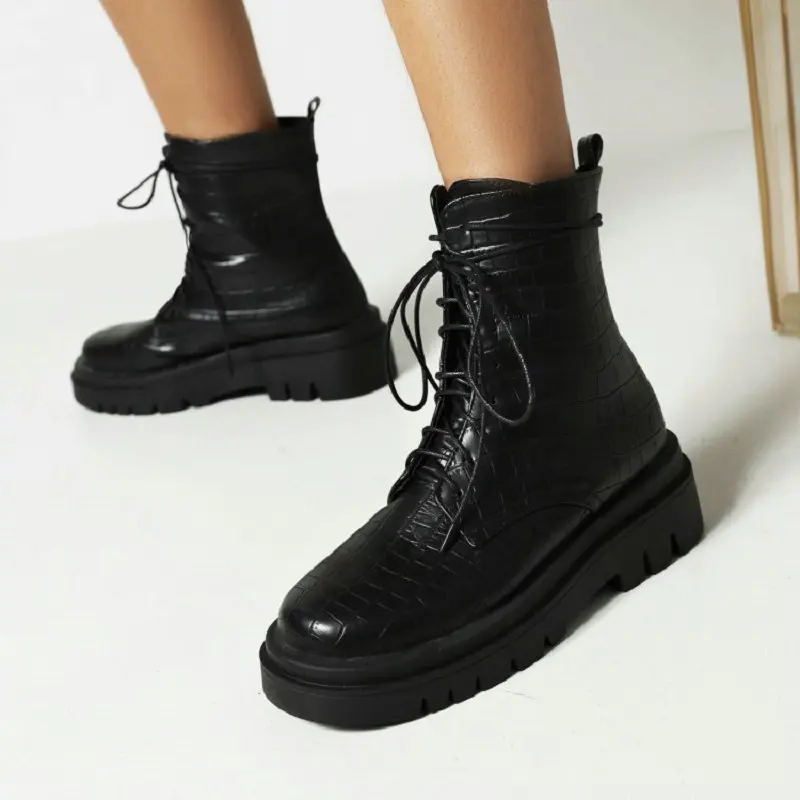 

Женские ботинки со шнуровкой siskoda, черные или белые ботильоны на толстой подошве, в стиле панк, готика, на шнуровке, зимний сезон 2021