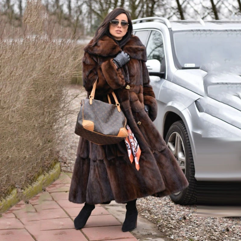 TOPFUR New Luxurious Real Mink Fur Coat Women Natural Real Fur Outwear With Belt Genuine Mink Fur Jacket Plus Size Solid