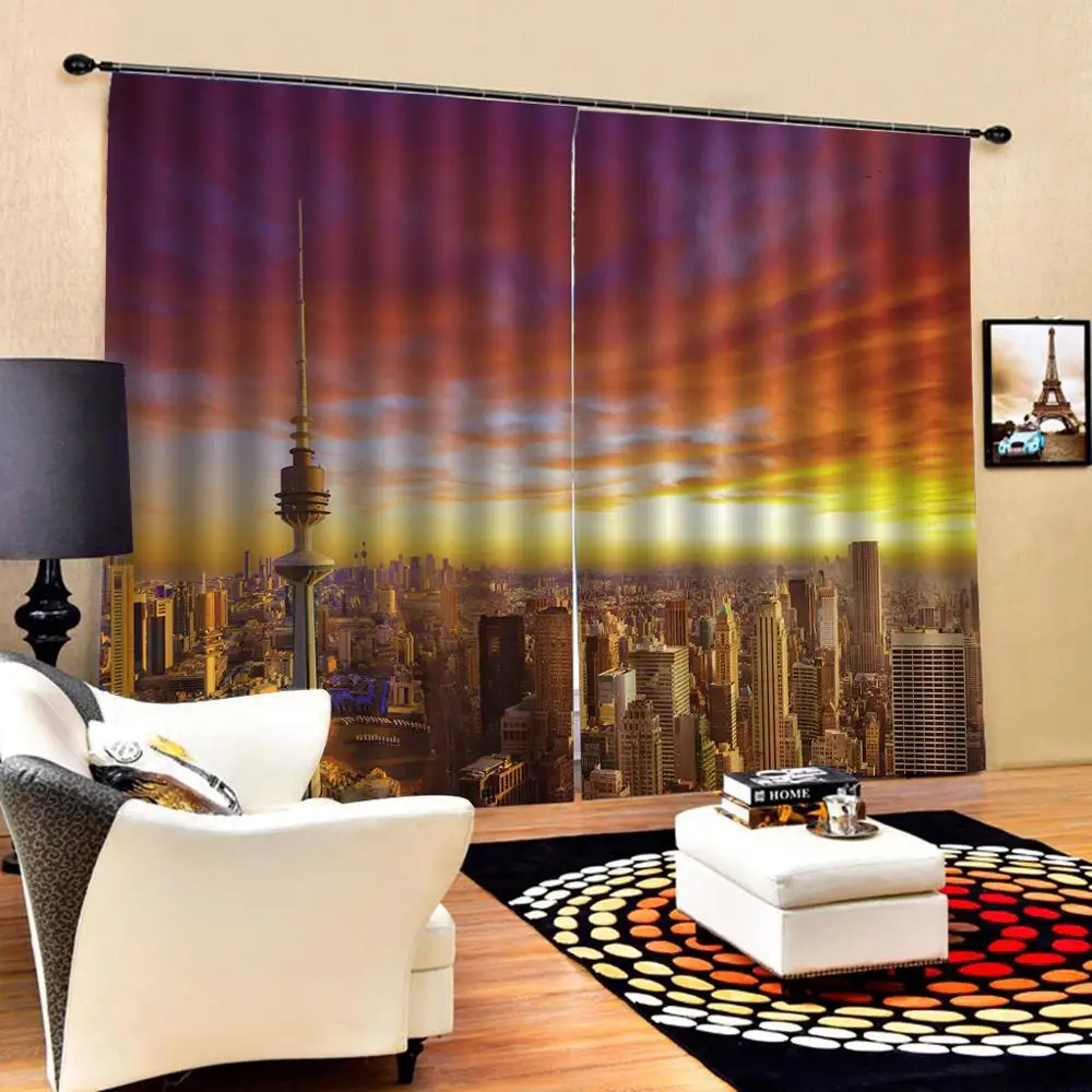 

sunset city building curtains Customized size Luxury Blackout 3D Window Curtains For Living Room Decoration curtains
