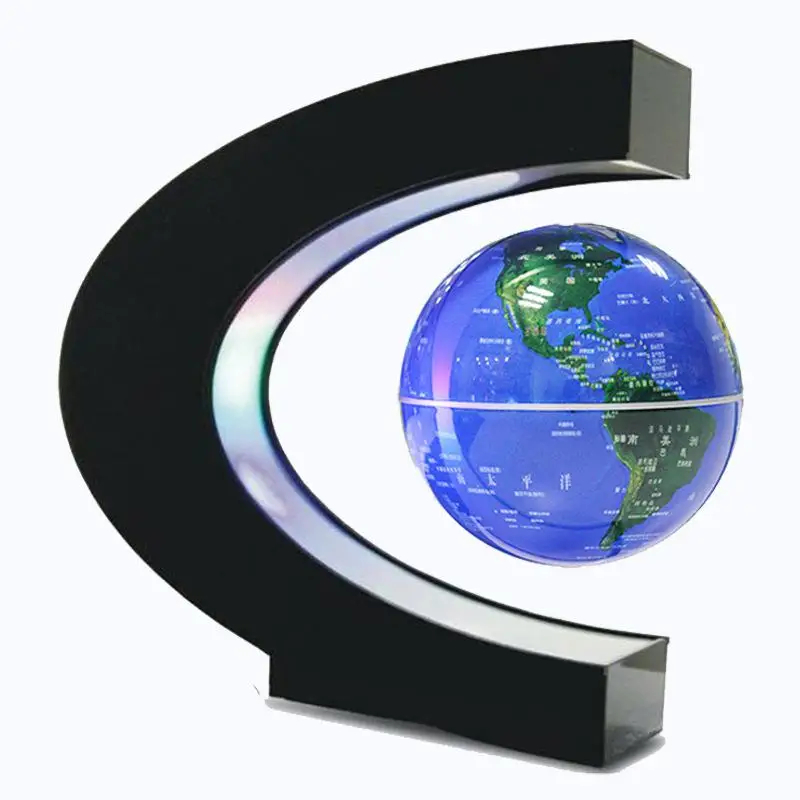 Светодиодный светильник C-образной формы черного и синего цвета с картой мира для