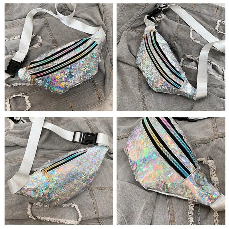 Поясная Сумка для женщин забавная голографическая сумочка на пояс серебристая