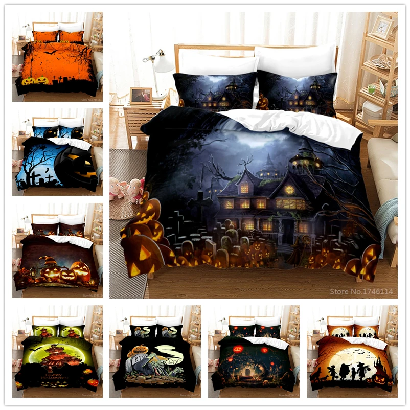 

Halloween Series 3D Cartoon Bedding Set Jack-O-Lantern Printed Comforter Cover with Pillowcase Set Twin Full Queen King Size