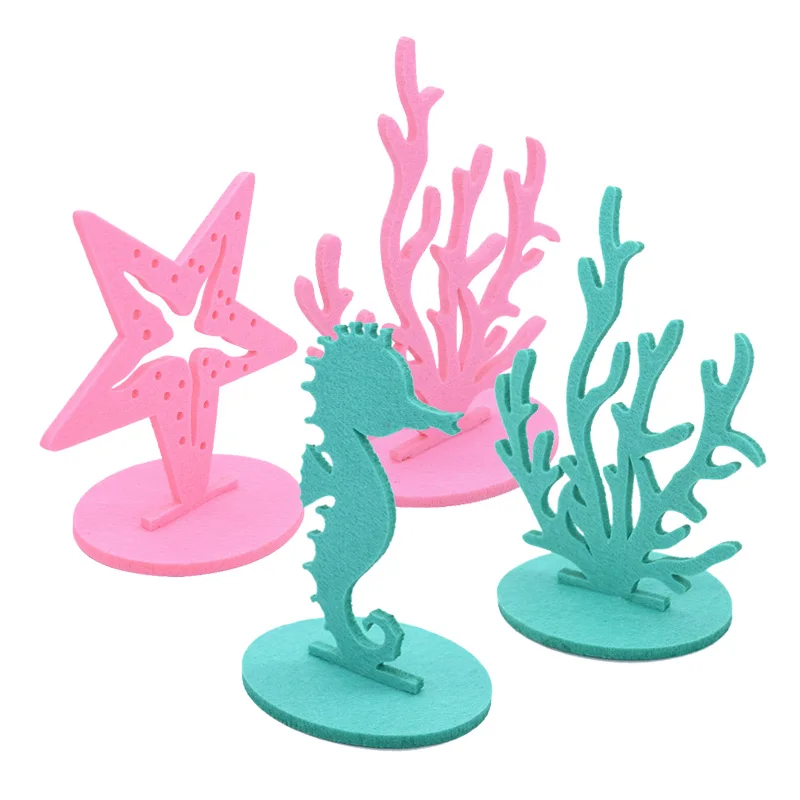2pcs Mermaid Theme Party Felt Decor Fake Under The Sea Coral Felt Table Ornament Kids Birthday Party Baby Shower Supplies