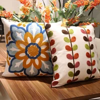 floral embroidered cushion cover ethnic style canvas square embroidery pillow cover 45x45cm home decoration