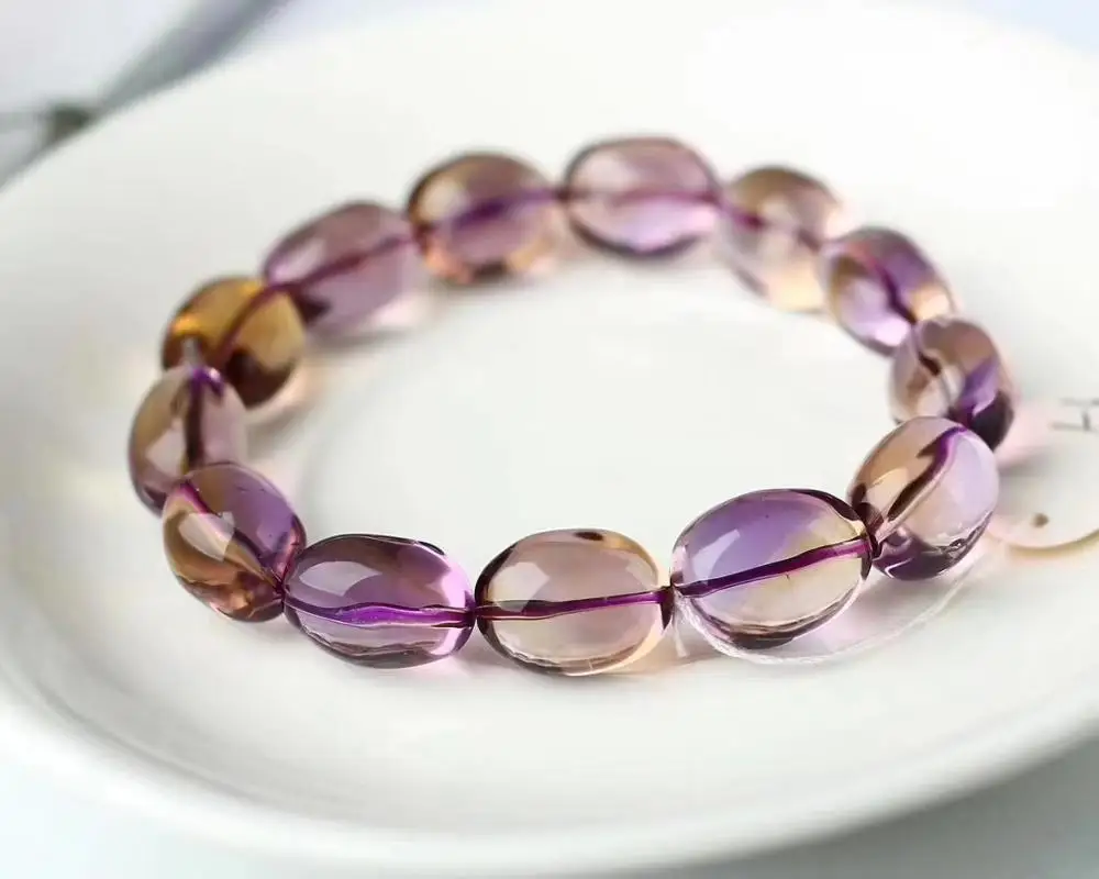 

Natural Ametrine Purple Yellow Clear Clear Oval Beads Bracelet 12*16.5mm For Women Men Charms Crystal Jewelry Genuine AAAAAA
