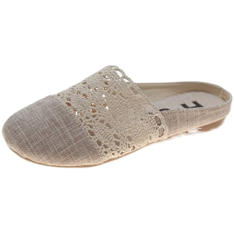 

House Slippers Platform Flat Shoes Female Slipers Women Fretwork Heels Loafers Slides Cover Toe Lace 2021 Summer Rubber PU