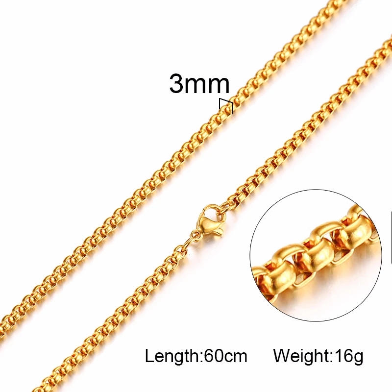 3mm Men's Stainless Steel Thick Golden Link Chain Necklace for Men Gift Boyfriend Dad Husband with 24Inch images - 6