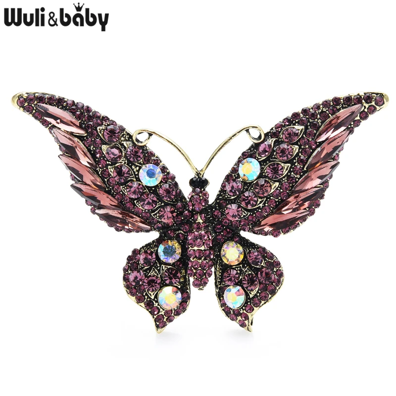 Wuli and Baby - Булавка с бабочкой из блестящих кристаллов для женщин в модном стиле, большого размера, горячий подарок в ювелирных украшениях.