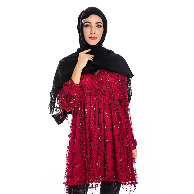Abaya Дубай Турецкий Арабский Топ Mujer мусульманские блесток Длинные женские топы Исламская одежда Vetement Femme Musulmane Ropa Musulmana Mujer