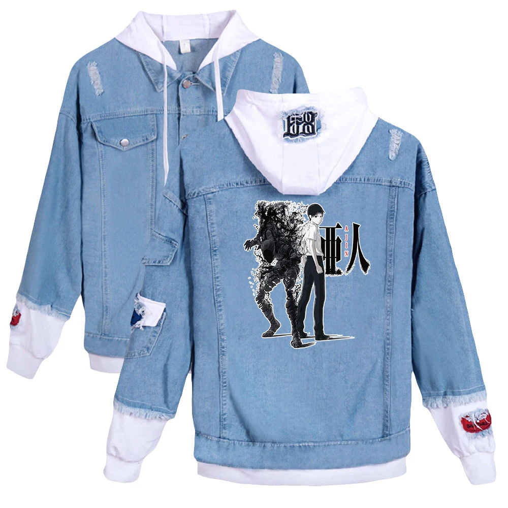 

Куртка джинсовая для мужчин и женщин, японское аниме, повседневная с 2D принтом, Ajin Деми-человек