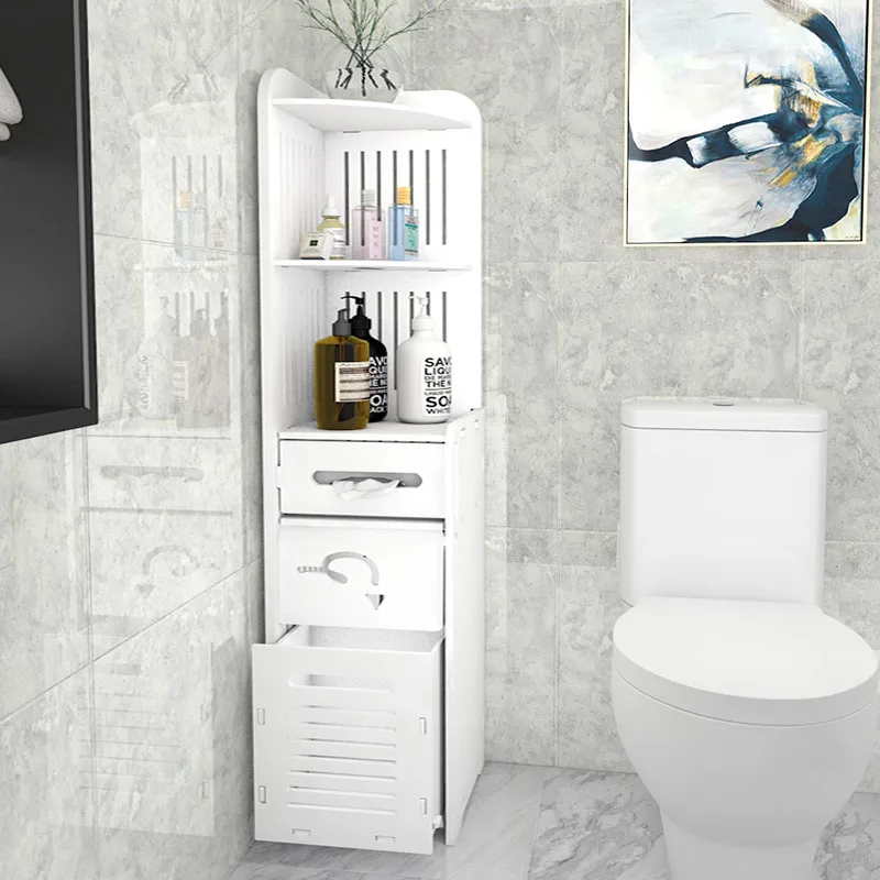 

Bathroom Cabinet Floor-Standing Bathroom Toilet Furniture Cabinet White Wood-Plastic Board Cupboard Shelf Tissue Storage Rack