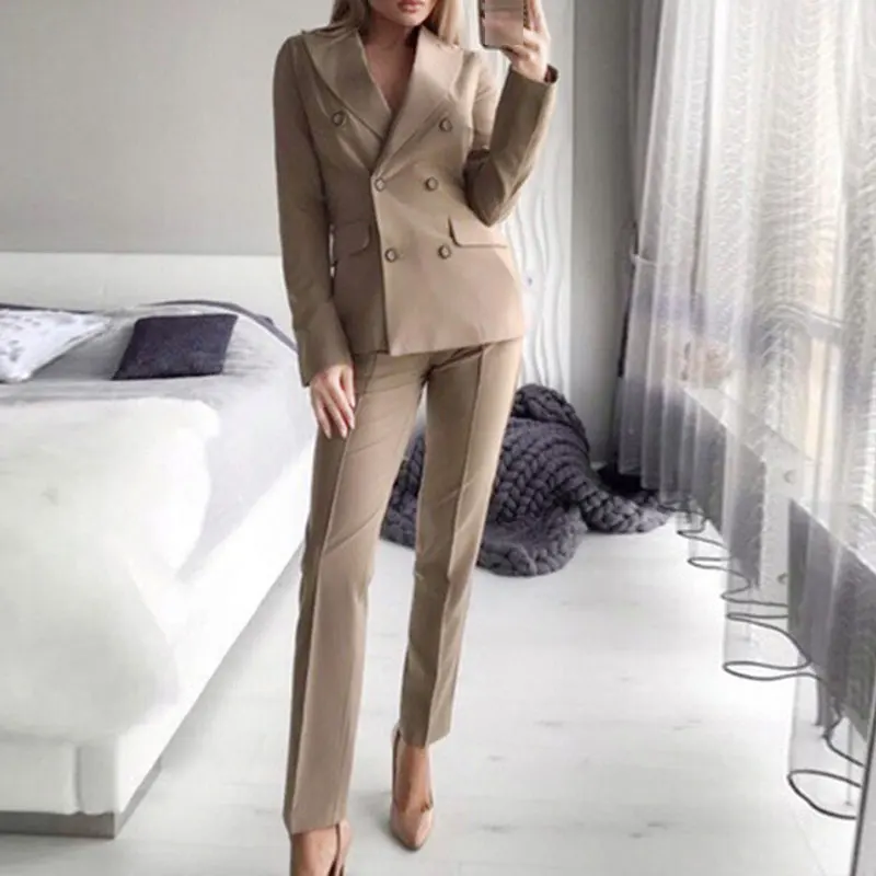 Женский офисный костюм из блейзера и брюк элегантный пиджак на пуговицах с