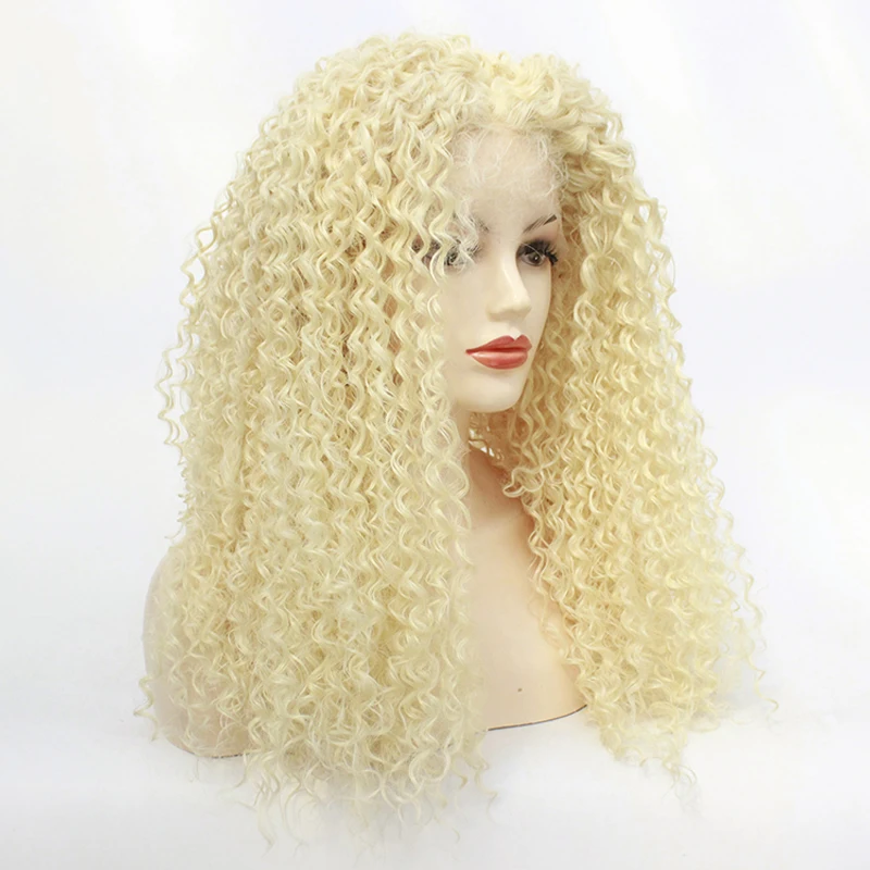 

Cosplay Wig Afro Kinky Curly Natural Looking Blonde #613 Color Synthetic Lace Wig Heat Resistant Lace Front Curly Synthetic Wigs
