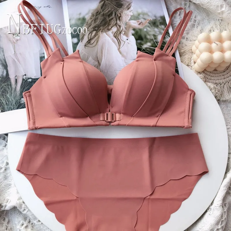

No Trace Sexy Anti-sagging Thick Front Closure Women Bra Sets Beautiful Back Small Chest Female Bras sets