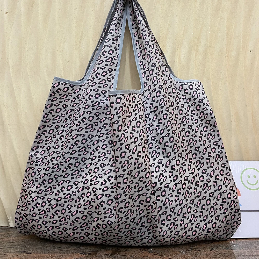 

Women's handbag 50Pounds Plus Leopard Print Shopping Bag Lady Foldable Oxford Cloth Reusable Fruit Grocery Pouch