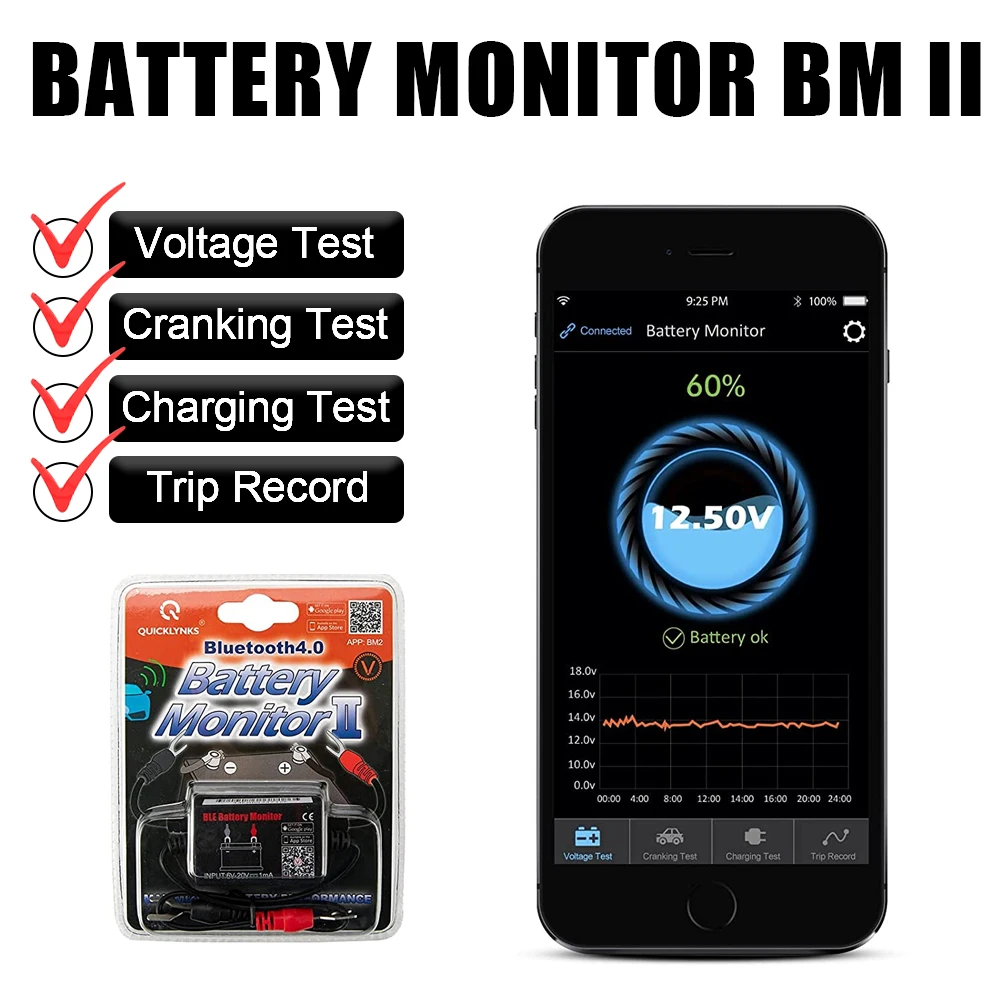 Монитор автомобильного аккумулятора Bluetooth-Compa 4 0 12 В с сигнализацией BM2 устройство
