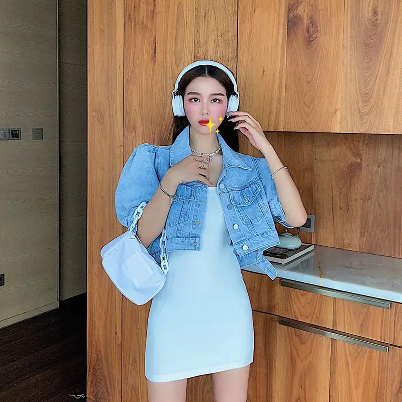 

Fashion Casual Two-piece Set 2021 Summer New Women Loose Short Single-breasted Denim Jacket + Wild Wide Leg Shorts Suits Y800