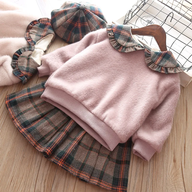 

Baby Girls Princess Dress Three-piece Suit Children Add Wool Coat Western Short Skirt Hot Sale Autumn Winter Fashion Cotton Full