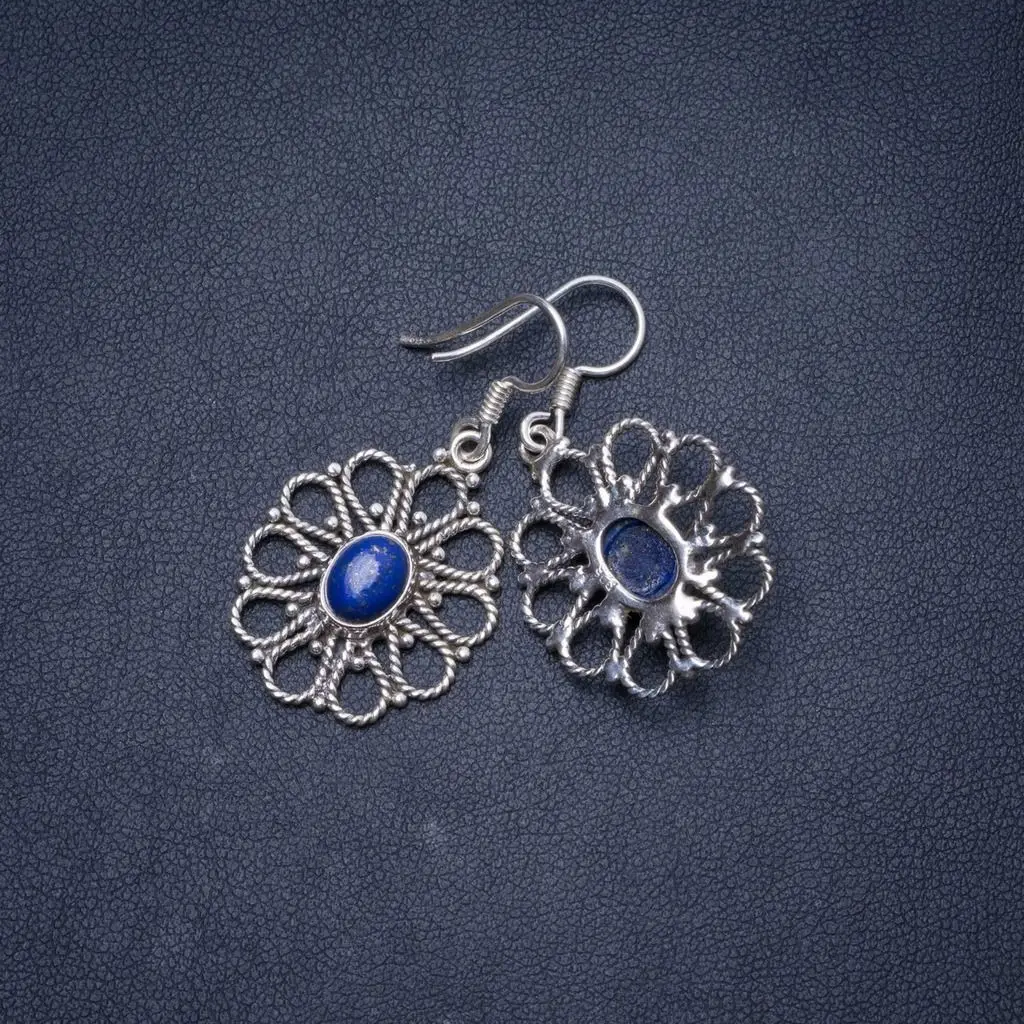 Серьги из серебра 925 пробы с натуральным лазуритом ручной работы 1 5 дюйма