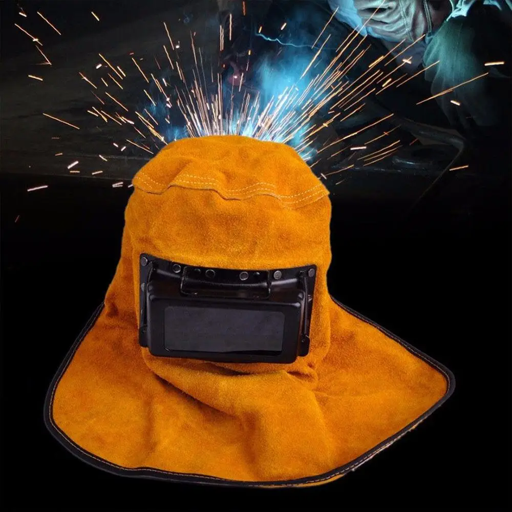 

Welder Mask Welding Helmet Cowhide Yellow Protect Convenient Leather Hood Eyes Protection Sparkproof Arc Tig Mig Grinding