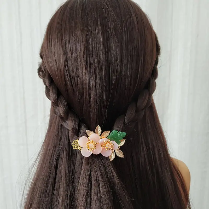 

Hair Barrettes Clips for Women Crystal Flower Handmade Hairpin with Natural Stones Daily Wear Gift