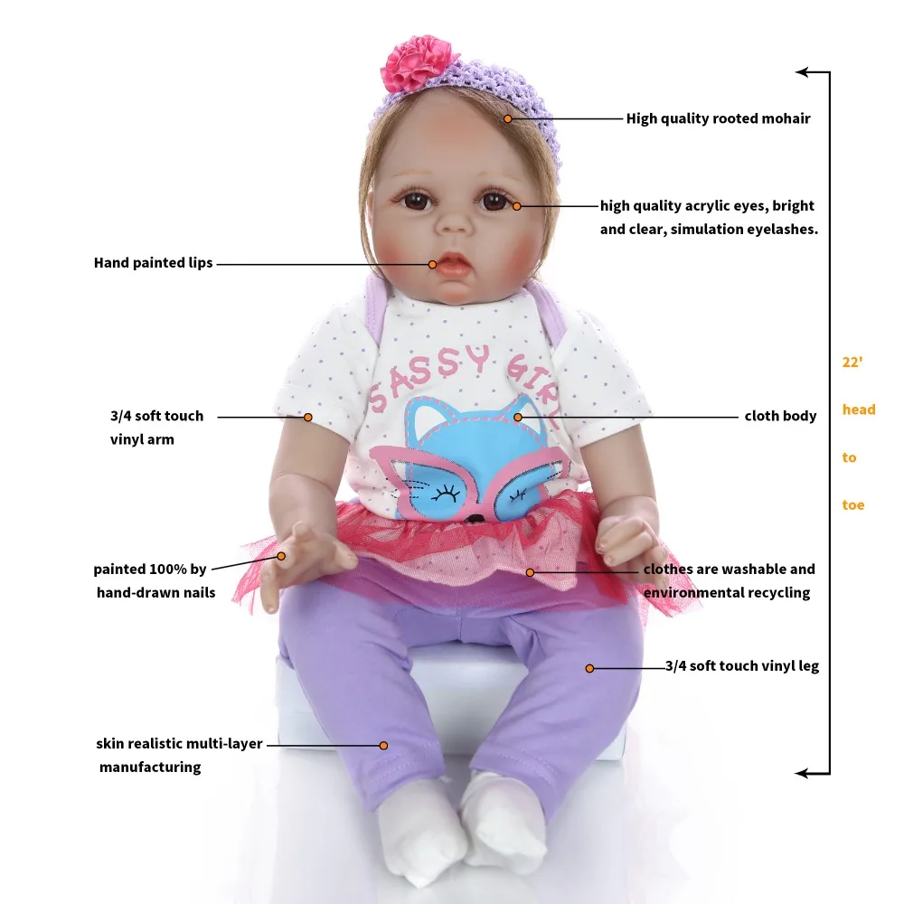 NPK Кукла reborn 2" 55 см, мягкая силиконовая Кукла Reborn для младенцев, игрушка для новорожденных, усеянные волосы, Детская кукла для девочек, bebe girl reborn bon