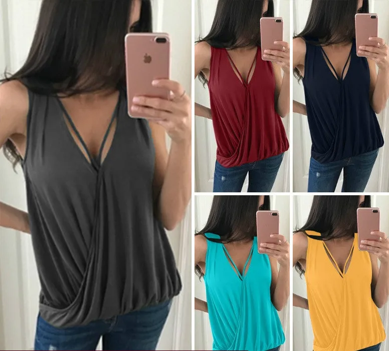 

Летняя пикантная футболка без рукавов с Y-образной лямкой, для ночного клуба, повседневный свободный однотонный топ из полиэстера, большие р...