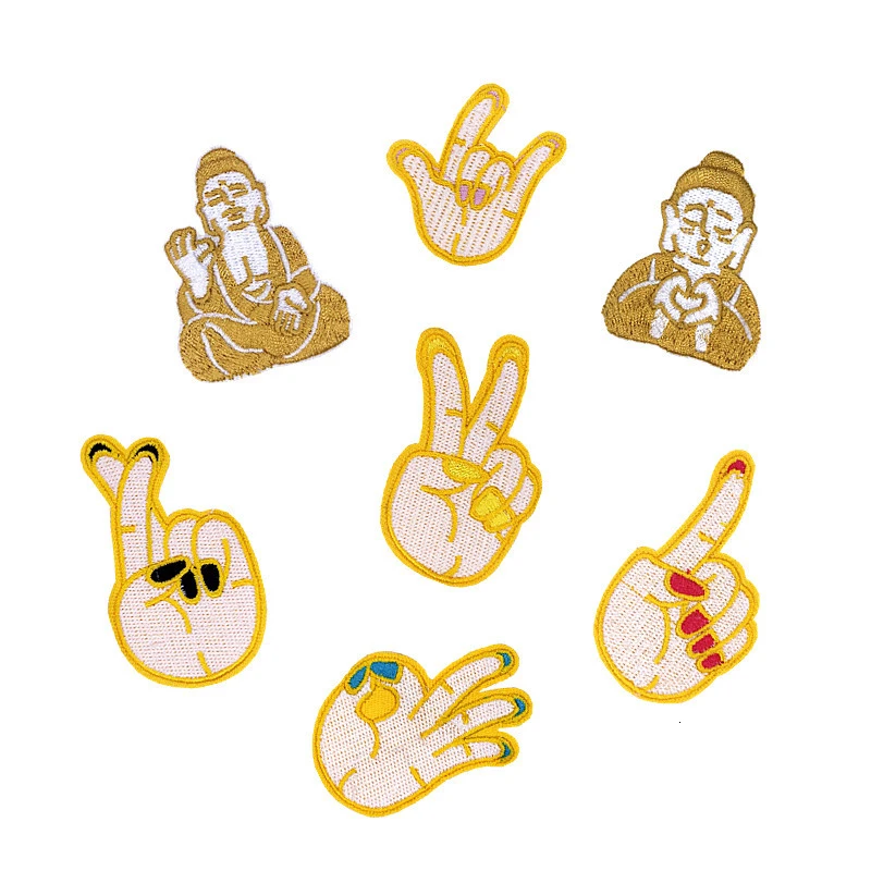 

New Arrival Girl Embroidered Patch Golden Buddha Gesture Applique Iron on Patches for Clothing Women Deal with It Stickers